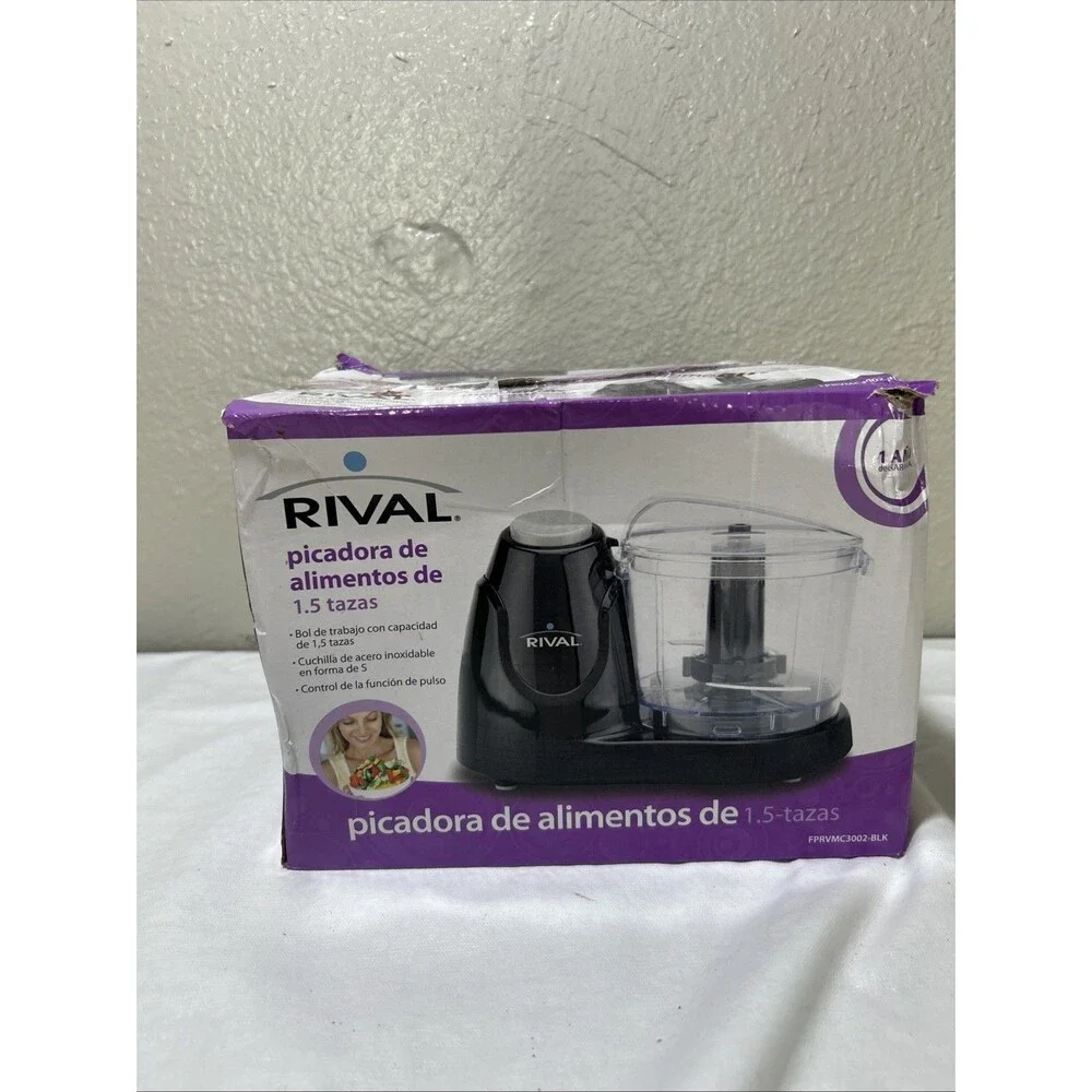 Rival 1.5 Cup Push-Function Food Chopper Black w/ Bowl Lid SS Blade FPRVMC3002